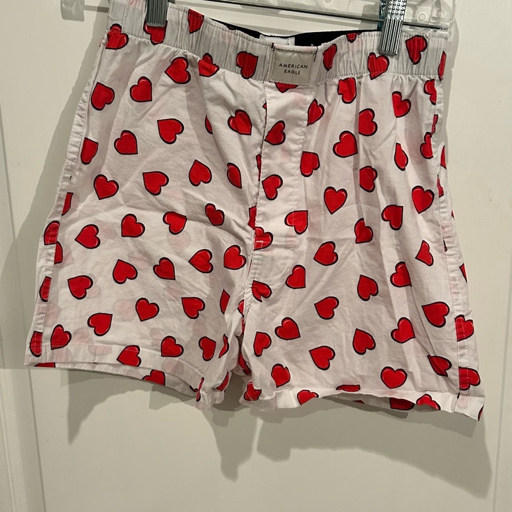 American Eagle Outfitters White Shorts with Red Heart Pattern